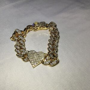 Gold Plated Stainless Steel Cubic Zirconia Heart Bracelet